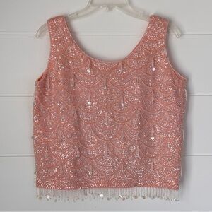 Vintage Alexander's Pink Sequin Sleeveless Spring Sweater Vest Women's